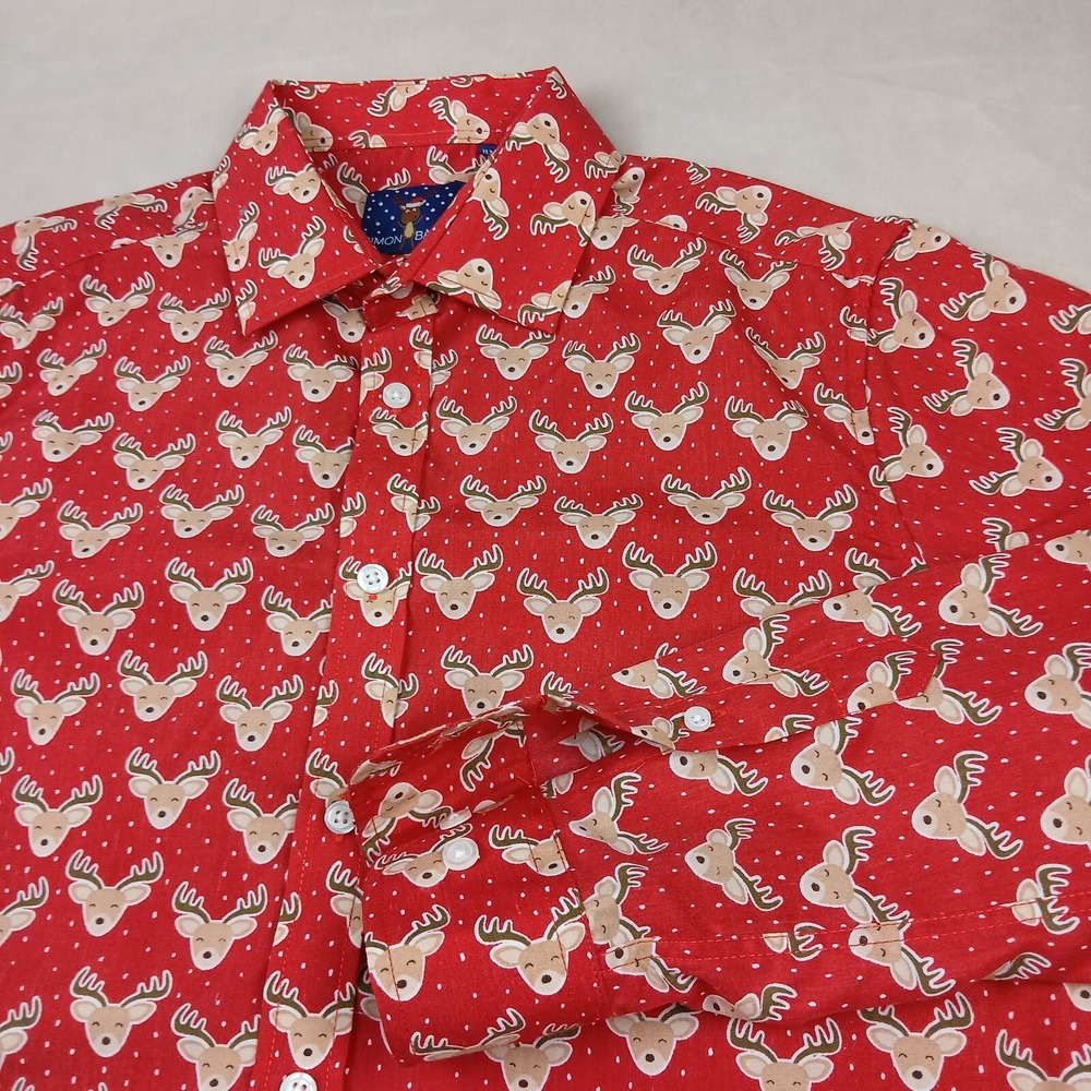 Simon Banks Medium 15.5 Mens Shirt Ugly Xmas Reindeer Button Up‎ Long Sleeve